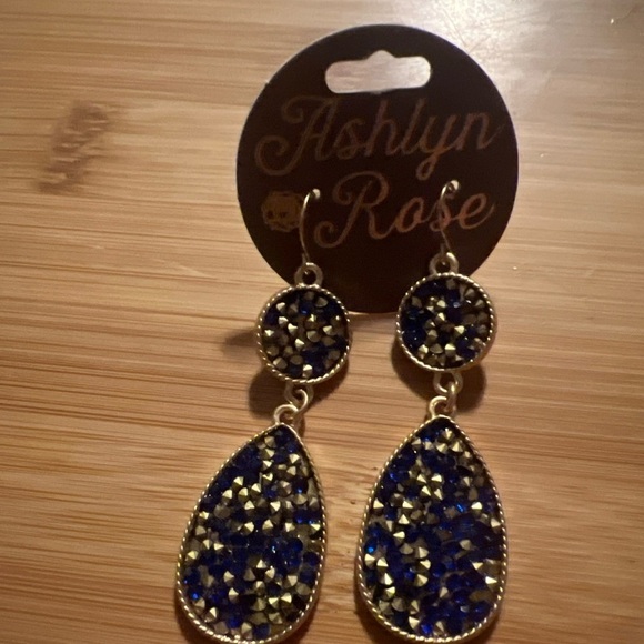 ASHLYN ROSE ROYAL BLUE And GOLD GLITTER TEAR DROP DANGLE EARRINGS - Picture 2 of 9